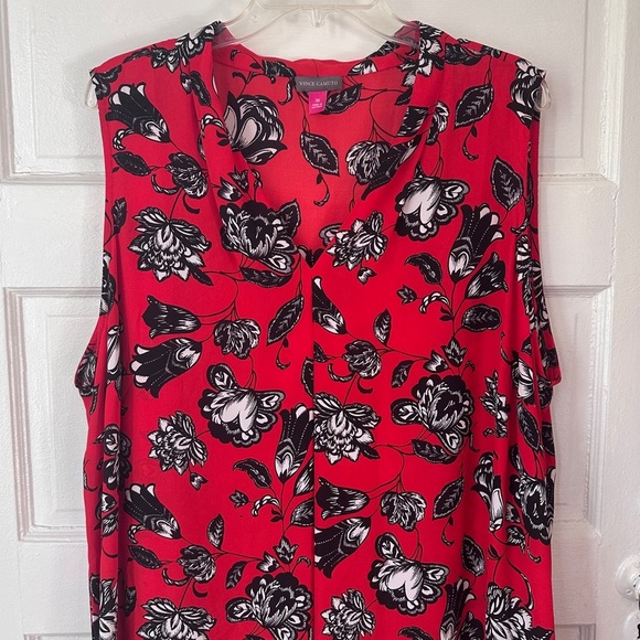 Vince Camuto Red and Black Floral Blouse 3X Sleeveless Chiffon Flowy V-Neck - Picture 5 of 13